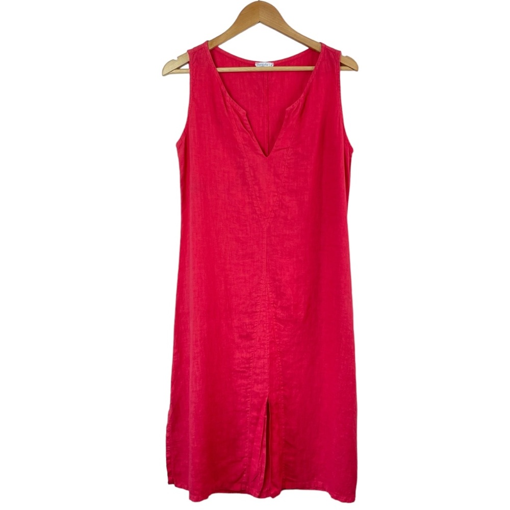 Moraitis Linen Lagenlook V-Neck Sleeveless Front Slit Shapeless Dress in Medium